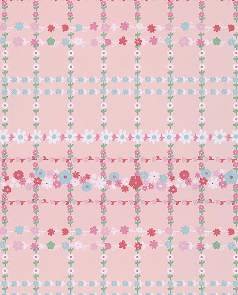Belina Light Pink Flower Check Wallpaper