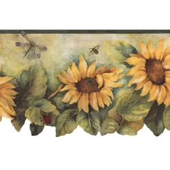 BG71362DC Dark Green Yellow Sunflower & Insect Wallpaper Border