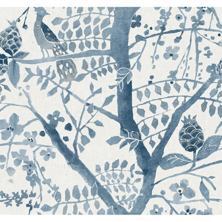 BO6634 Blue Peacock Block Print Wallpaper