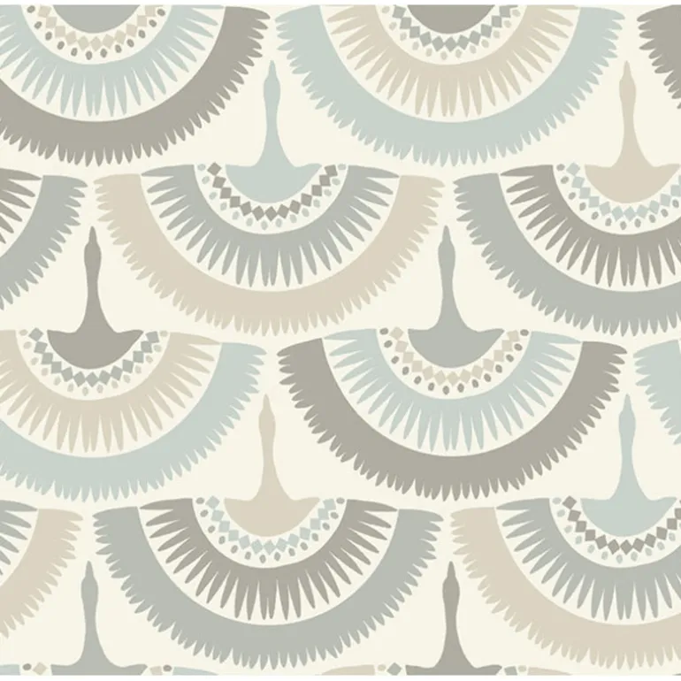 BO6643 Cream Blue Feather and Fringe Wallpaper