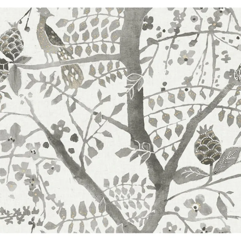 BO6633 Gray Peacock Block Print Wallpaper