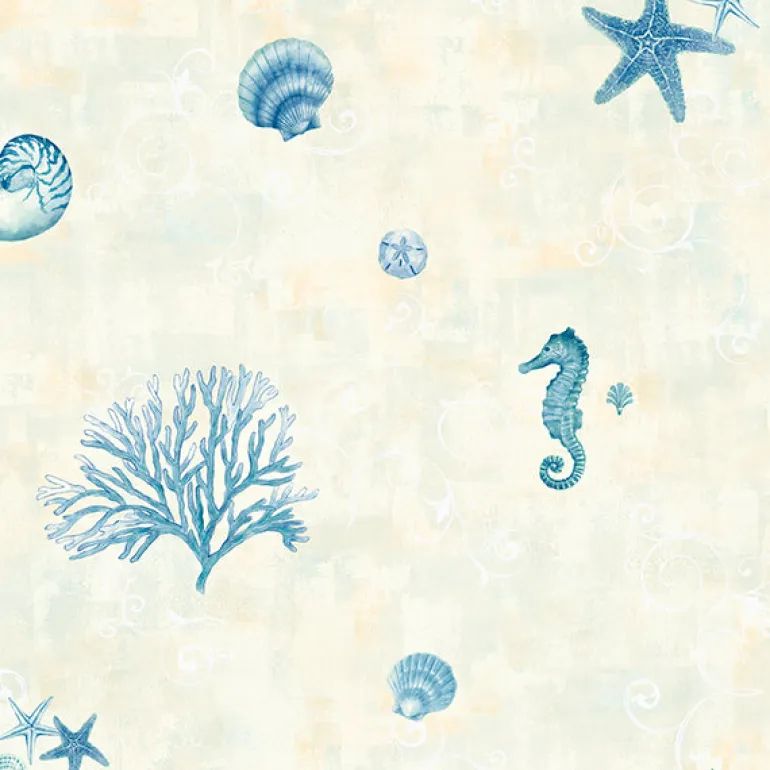 Boca Raton Blue Seashells Wallpaper (3113-54531)