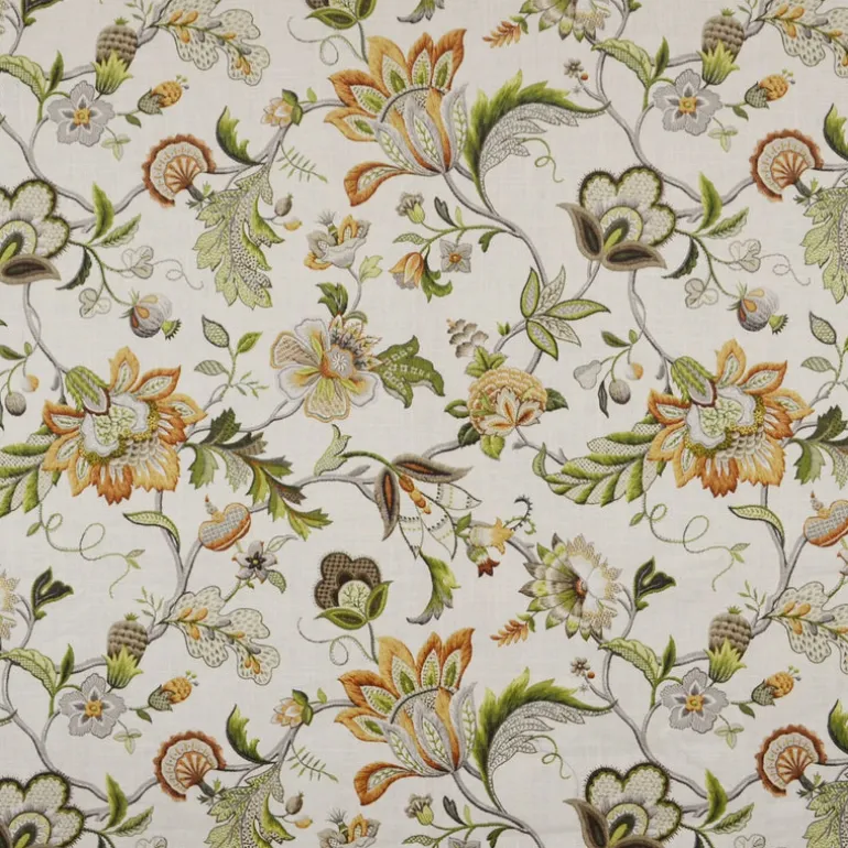 Brissac Amber Floral Jacobean Linen Fabric