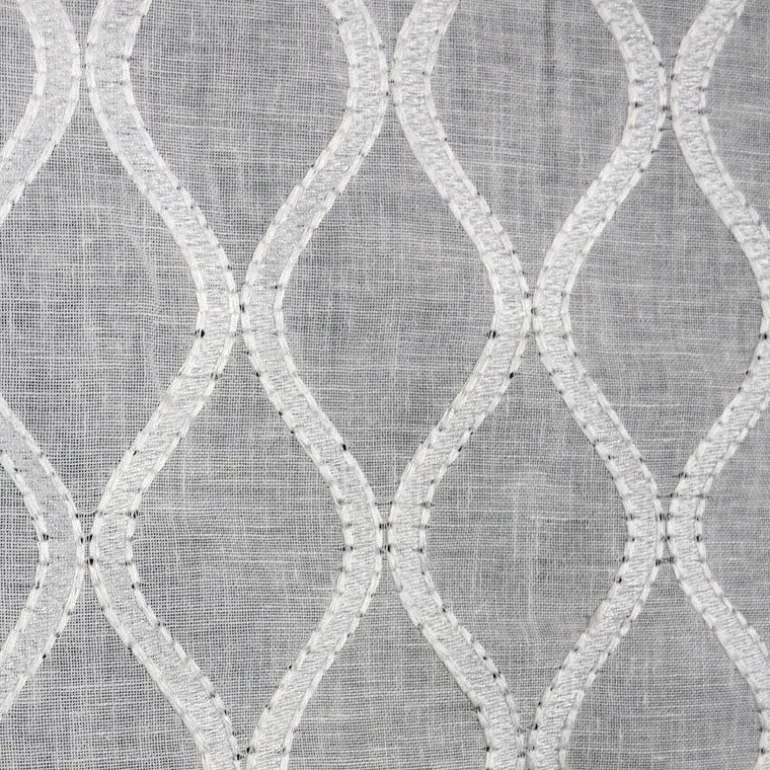 Brookside Cloud White Embroidered Sheer Fabric