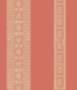 Brynn Coral Paisley Stripe Wallpaper