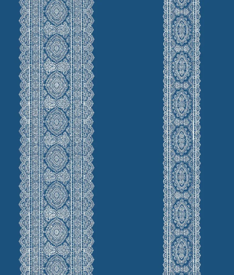 Brynn Indigo Paisley Stripe Wallpaper