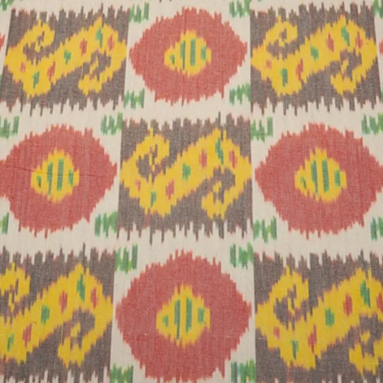 Bukhara Ikat Red Yellow Black Laura Kiran Fabric