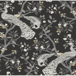 BW3802 Black Gold Plume Wallpaper