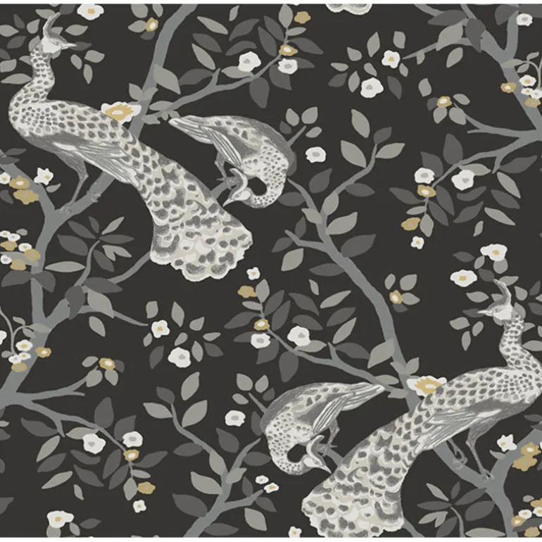 BW3802 Black Gold Plume Wallpaper