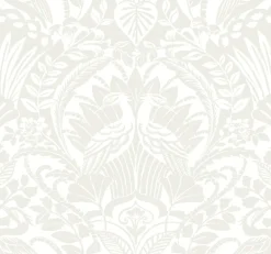 BW3932 Neutral White Egret Damask Wallpaper