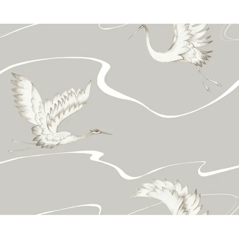 BW3872 Taupe Soaring Cranes Wallpaper