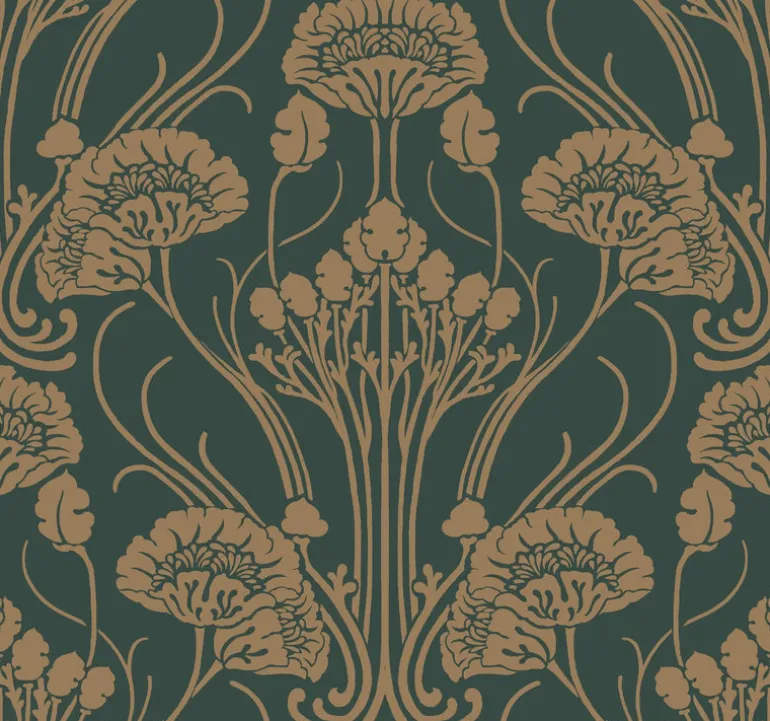 CA1566 Greens Nouveau Damask Wallpaper