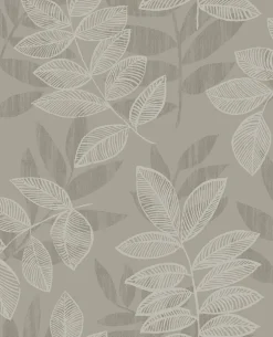 Chimera Platinum Flocked Leaf Wallpaper