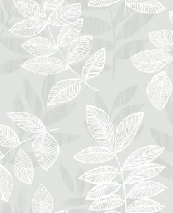 Chimera Silver Flocked Leaf Wallpaper