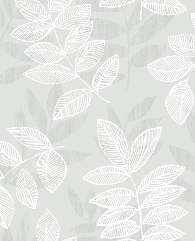 Chimera Silver Flocked Leaf Wallpaper
