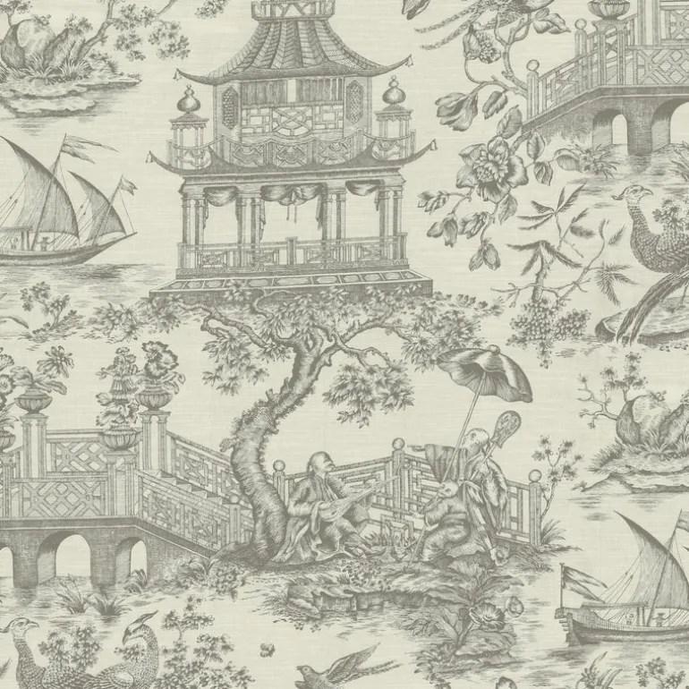 Chinoiserie Toile 750701 Pewter Williamsburg PK Lifestyles Fabric