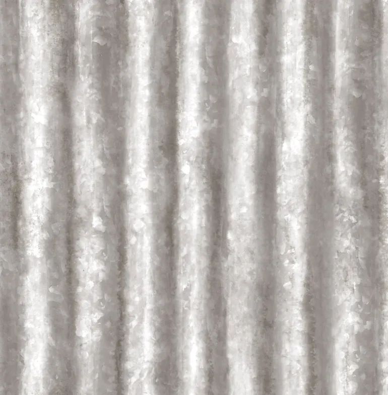 Corrugated Metal Silver Industrial Texture Wallpaper