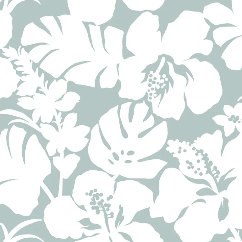 CV4439 Light Gray Hibiscus Arboretum Wallpaper