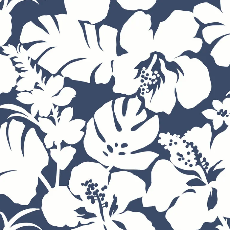CV4441 Navy Hibiscus Arboretum Wallpaper