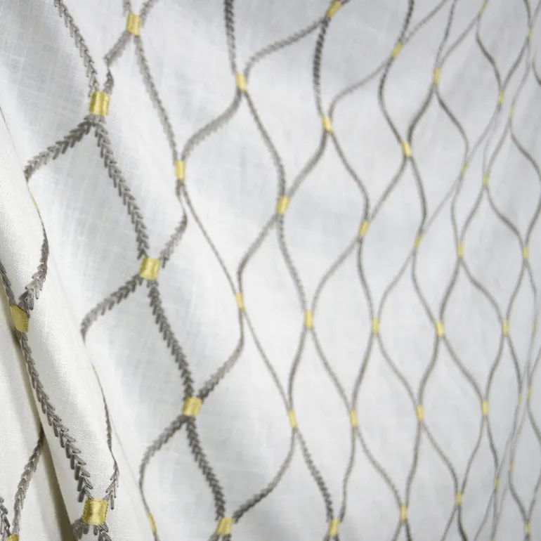 Deane Embroidery Smoke Wavely Linen Trellis Fabric
