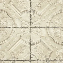 Deerfield Beige Vintage Tin Tile Wallpaper