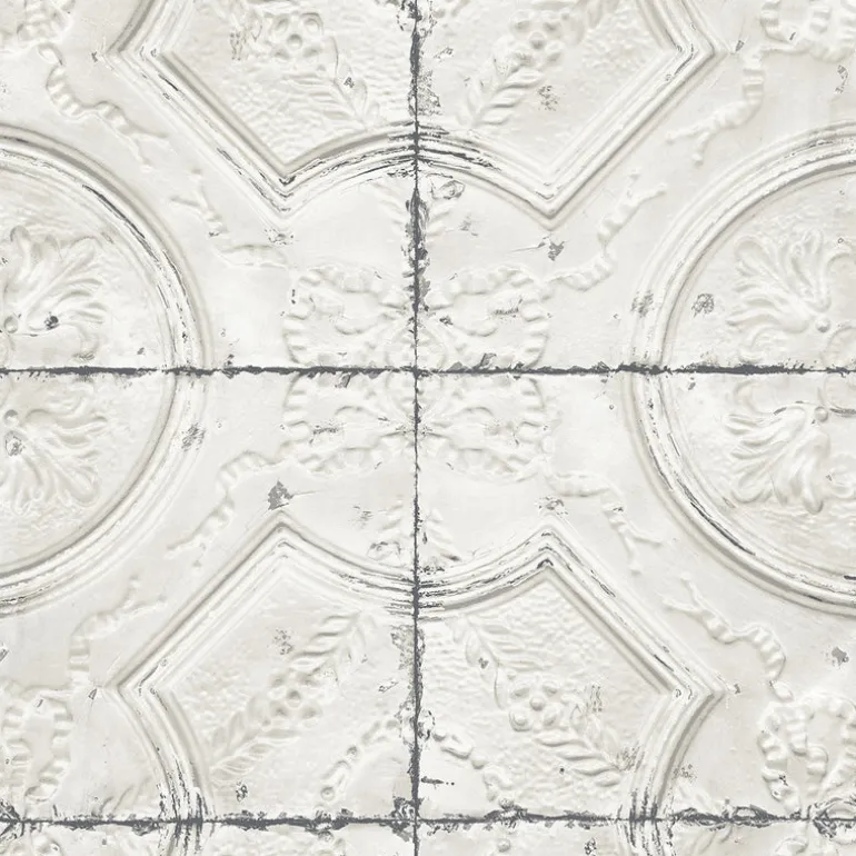 Deerfield Off-White Vintage Tin Tile Wallpaper