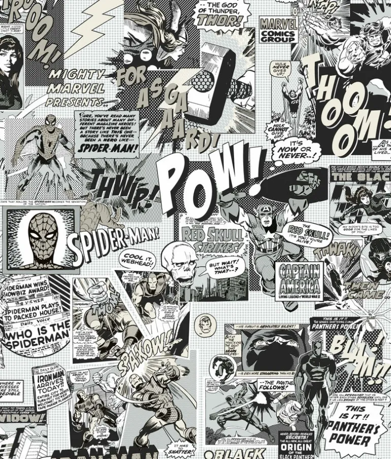 DI0946 Black/White Marvel Comics Pow! Wallpaper