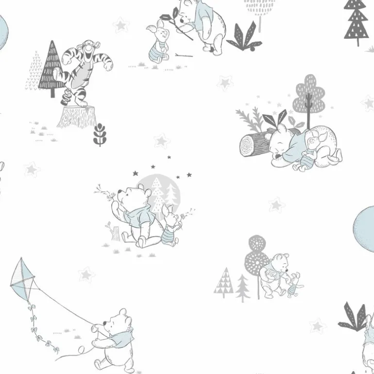 DI0983 Black/White/Blue Disney Winnie the Pooh Playmates Wallpaper