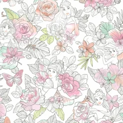 DI0966 Coral Disney Princess Royal Floral Wallpaper