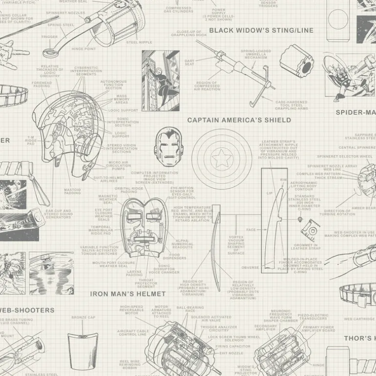 DI0937 Cream Marvels Heroes Schematics Wallpaper