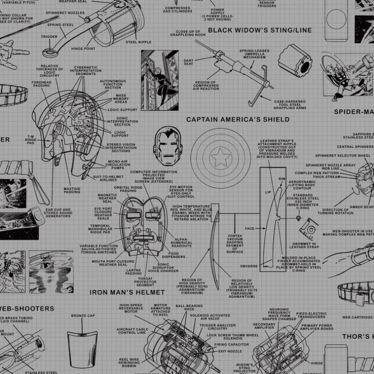 DI0936 Gray/Black Marvels Heroes Schematics Wallpaper