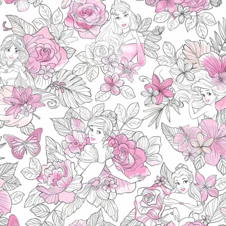 DI0965 Magenta Disney Princess Royal Floral Wallpaper