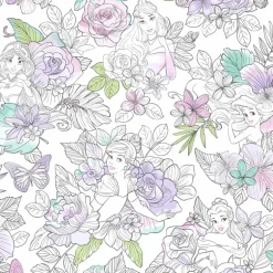 DI0964 Purple Disney Princess Royal Floral Wallpaper