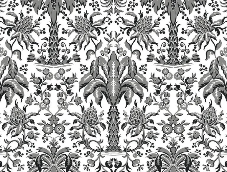 DM5014 Black Palmetto Palm Damask Wallpaper