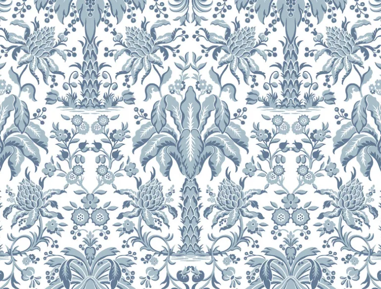 DM5012 Blue Palmetto Palm Damask Wallpaper