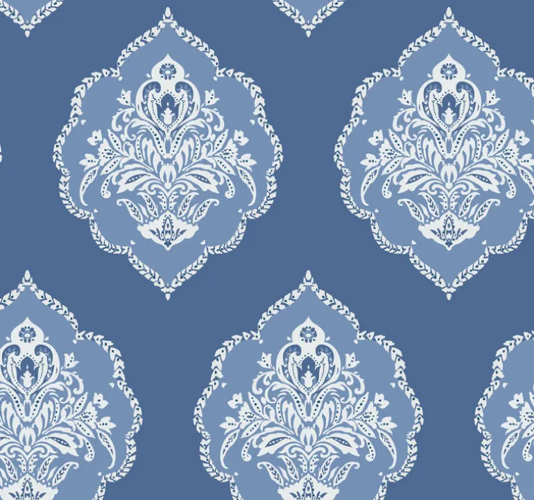 DM4986 Blue Signet Medallion Dam Wallpaper