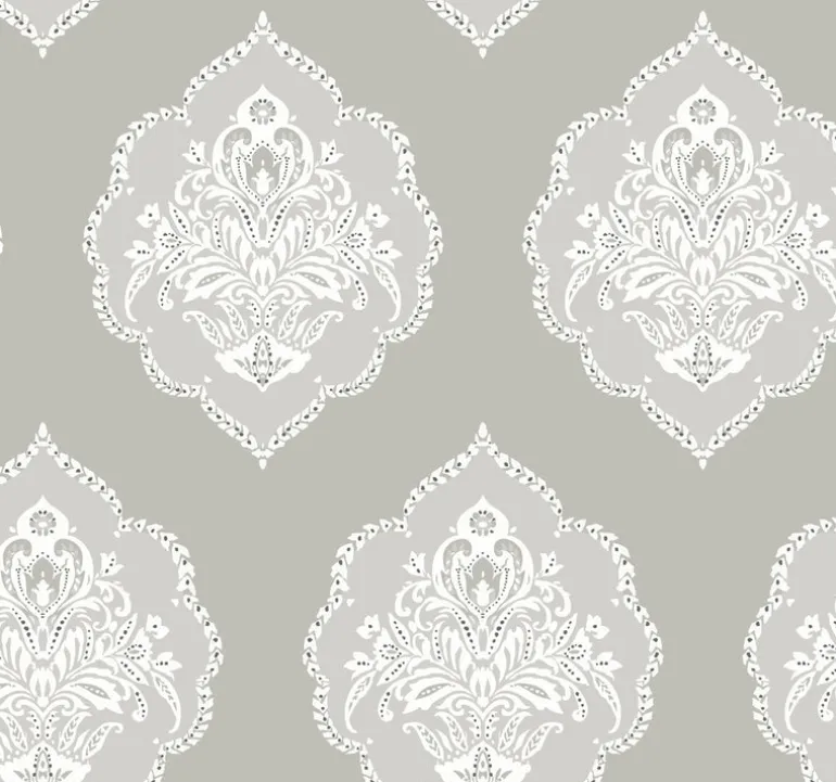 DM4984 Gray Signet Medallion Dam Wallpaper