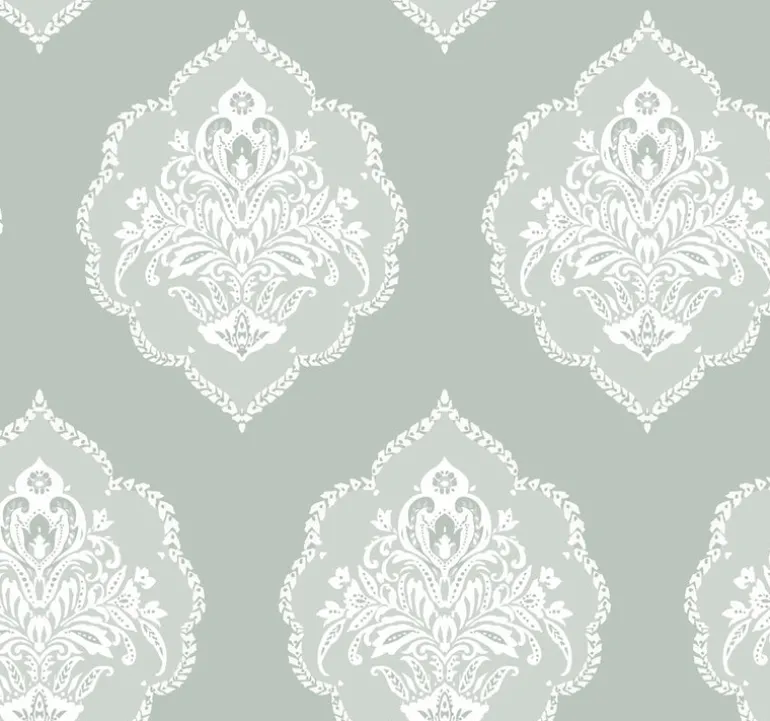 DM4982 Green Signet Medallion Dam Wallpaper