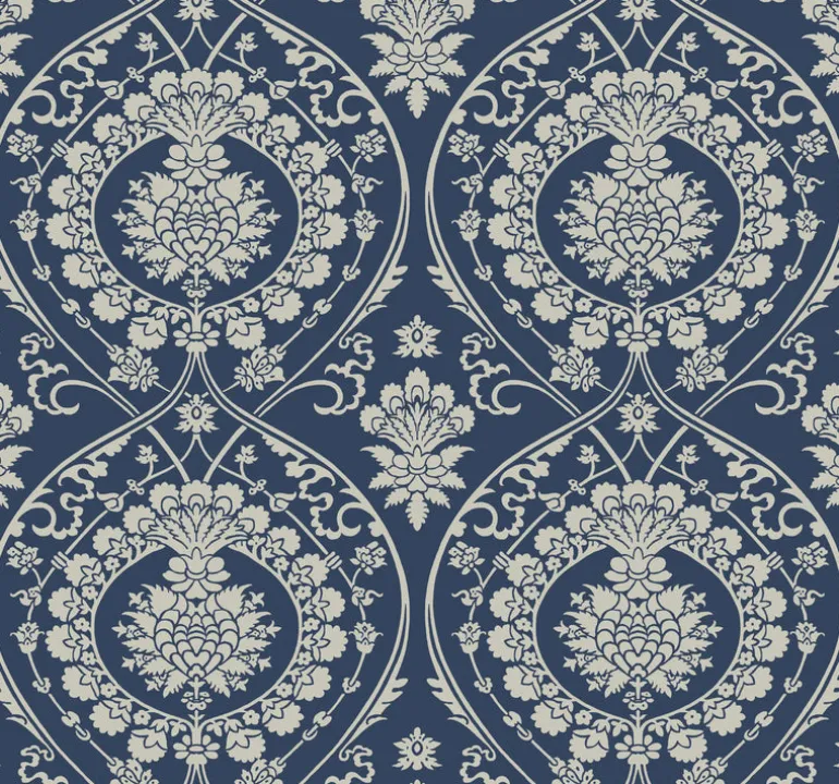 DM4901 Navy Silver Imperial Damask Wallpaper