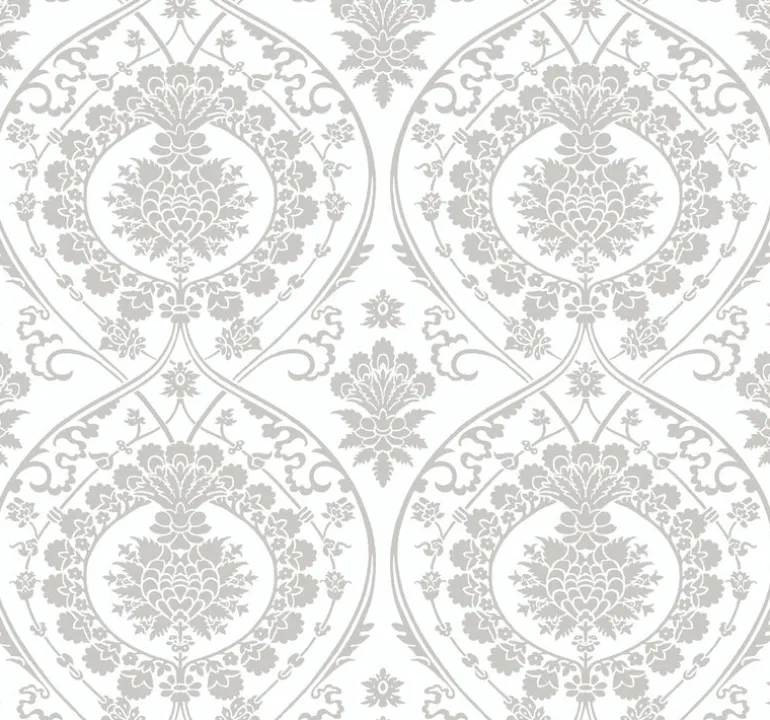 DM4905 White Silver Imperial Damask Wallpaper