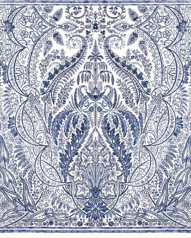 DM4912M Blue White Jaipur Paisley Damas Wallpaper Mural