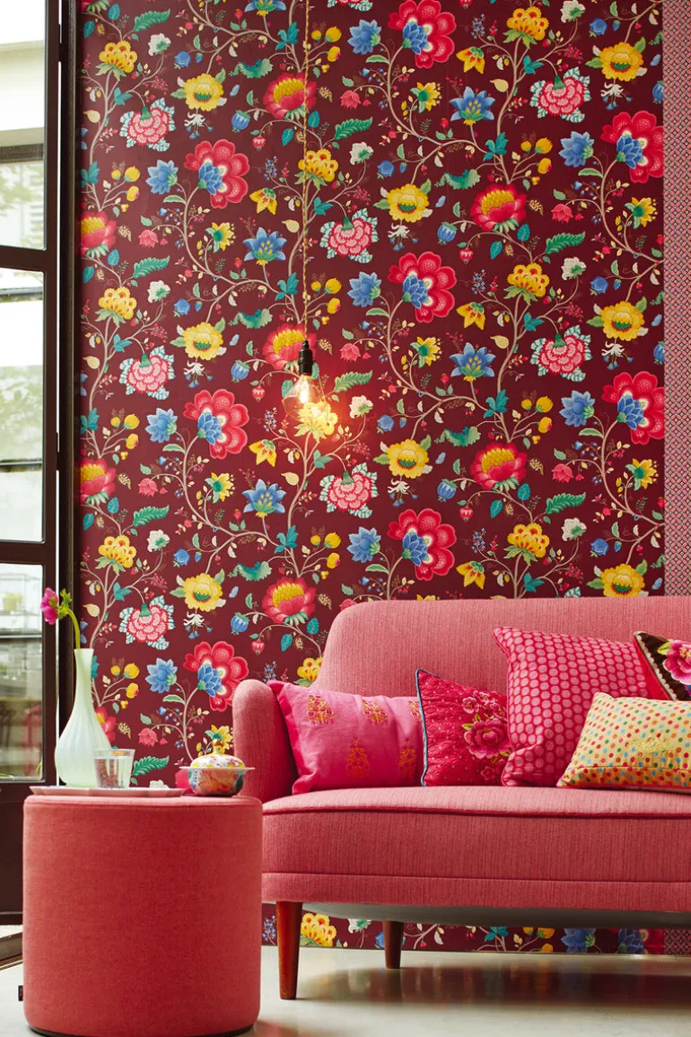 Epona Burgundy Floral Fantasy Wallpaper