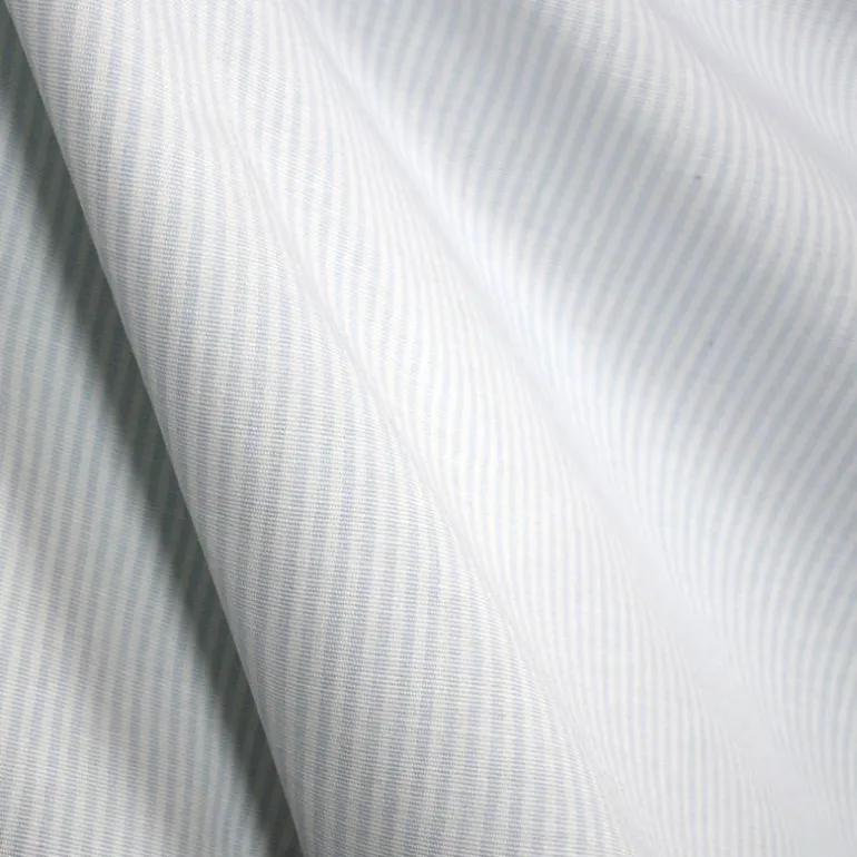 Essex Powder Blue White Pinstripe 100% Cotton Drapery Fabric
