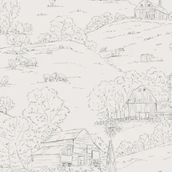 FH4033 Beige/Gray Pasture Toile Wallpaper