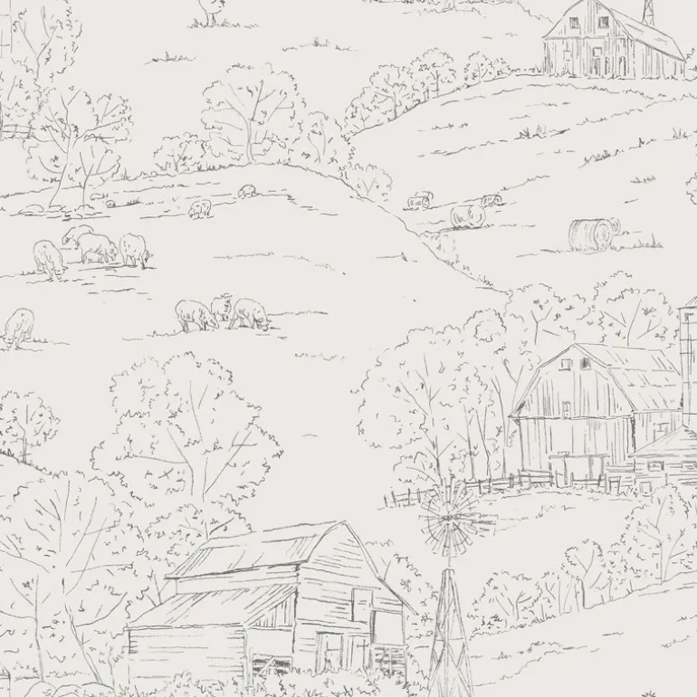 FH4033 Beige/Gray Pasture Toile Wallpaper