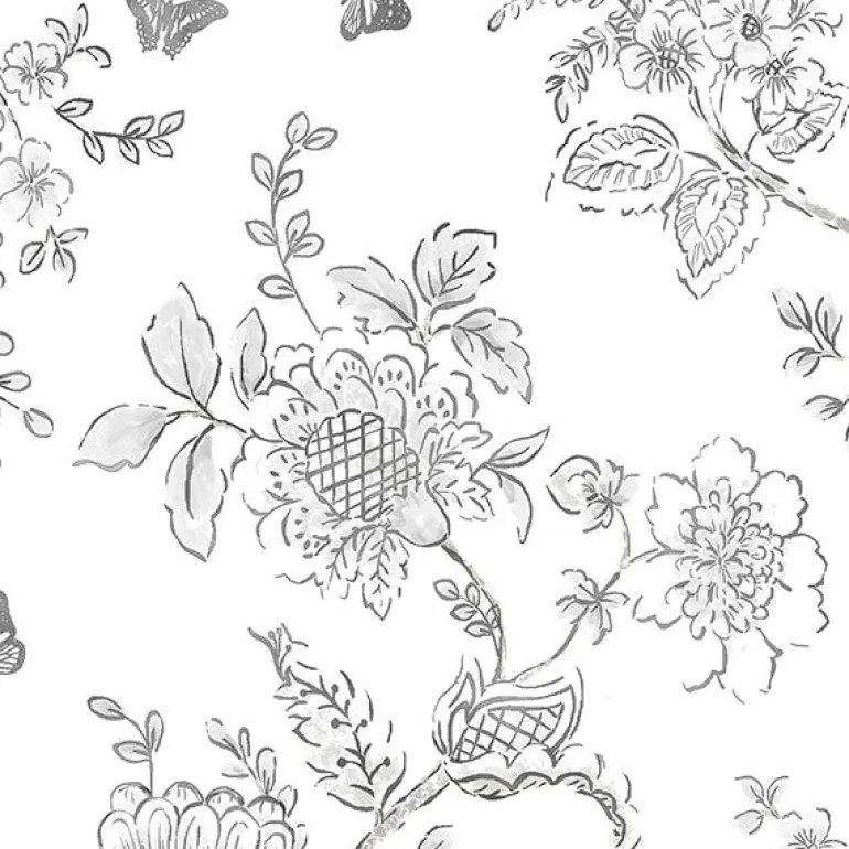 FH37540 Black on white Butterfly Toile Wallpaper
