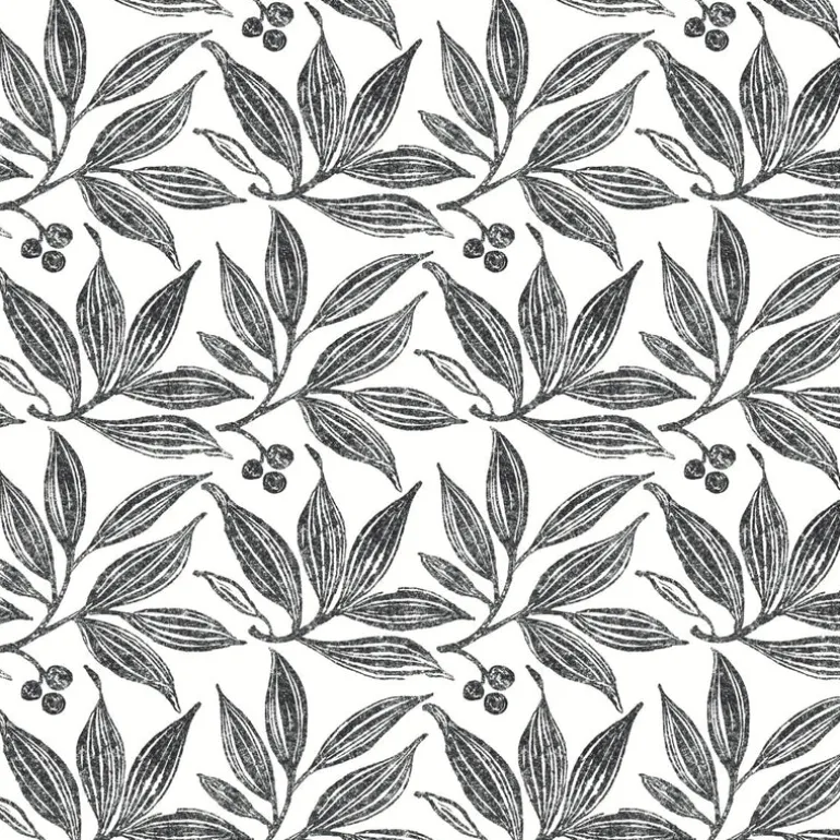 FH4063 Black/White Chokeberry Block Print Wallpaper