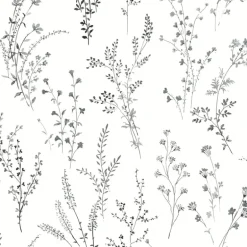 FH4026 Black/White Wildflower Sprigs Wallpaper