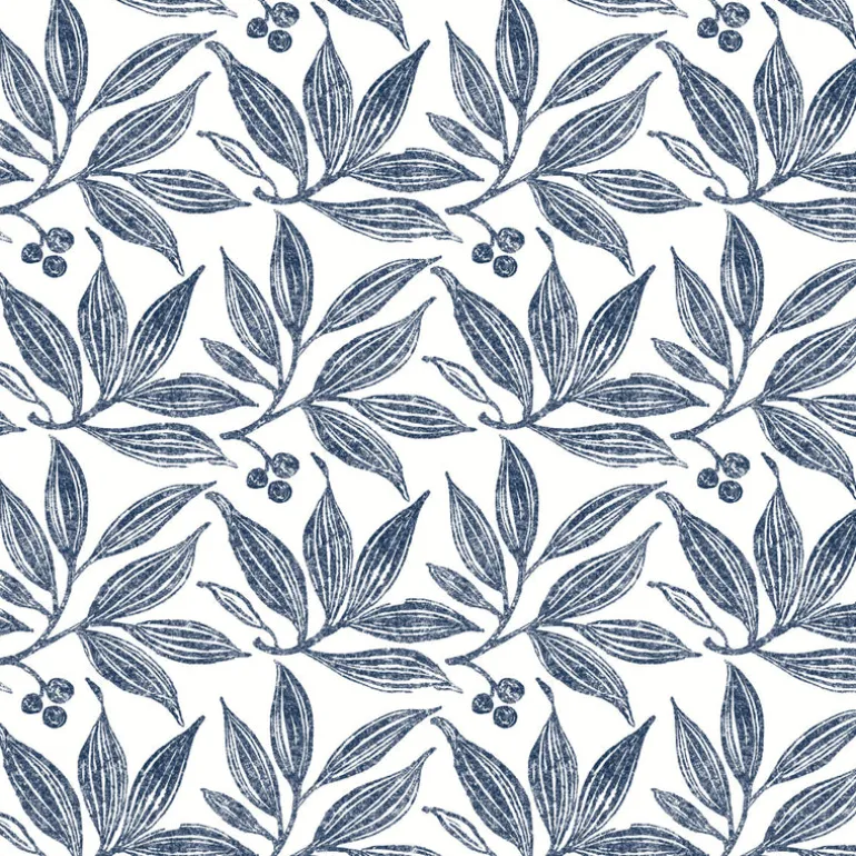 FH4062 Navy/White Chokeberry Block Print Wallpaper