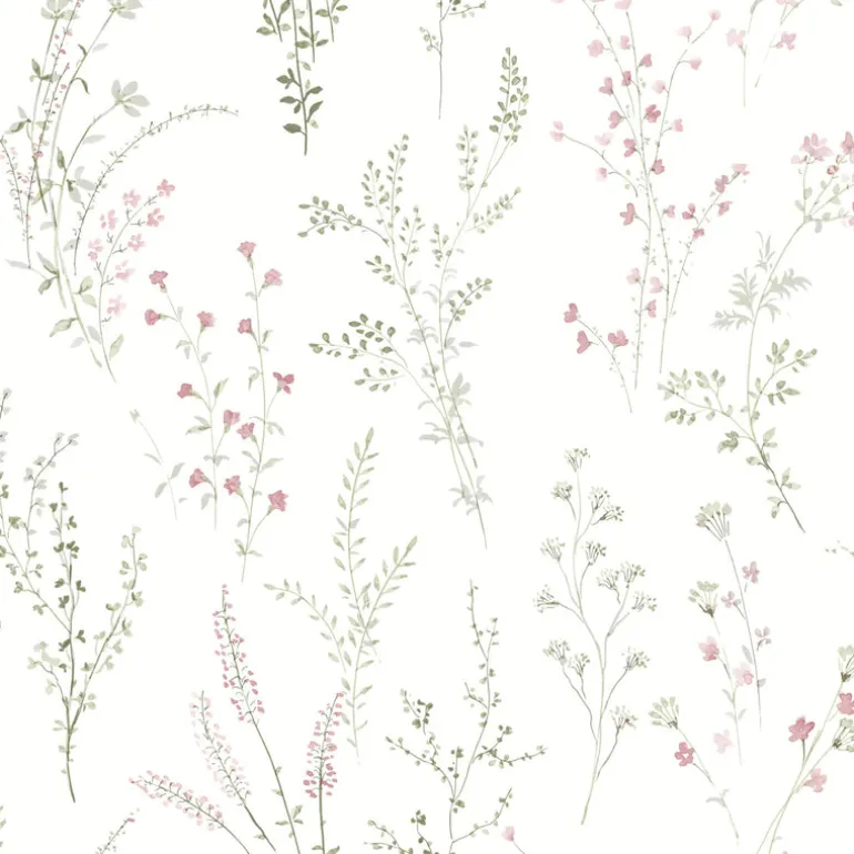 FH4028 Pink/Green/Gray Wildflower Sprigs Wallpaper